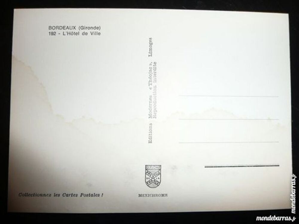 Carte postale Bordeaux&laquo;H&ocirc;tel de ville&raquo; ann&eacute;e 60/70 