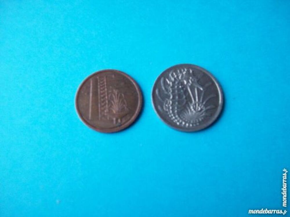 2 PI&Egrave;CES DE SINGAPOUR 1 CENT DE 1974 ET 10 CENT DE 