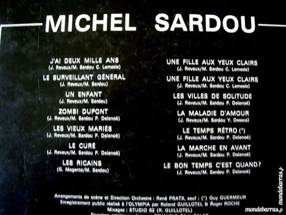 33 TOURS MICHEL SARDOU Olympia 75 CD et vinyles