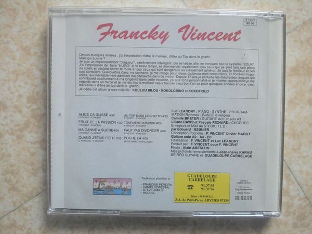 FRANCKY VINCENT - ALICE CA GLISSE - CD
CD et vinyles