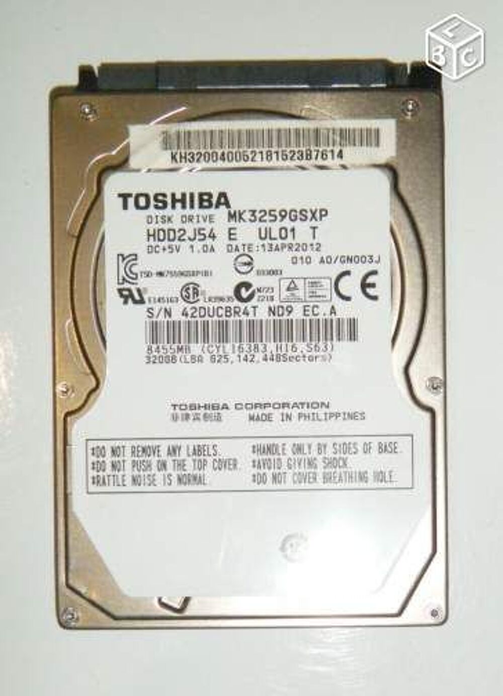 disque dur Sata Toshiba 320Gb &agrave; r&eacute;parer Matériel informatique