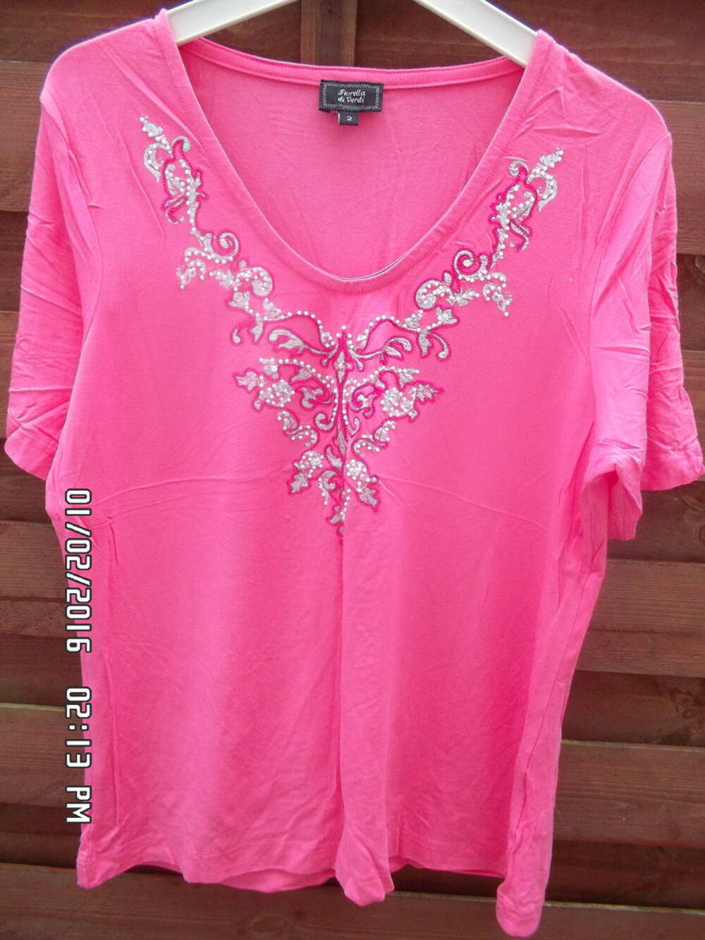 TEE SHIRT ROSE PERLES*JUSTE 3E*KIKI60230 Vêtements