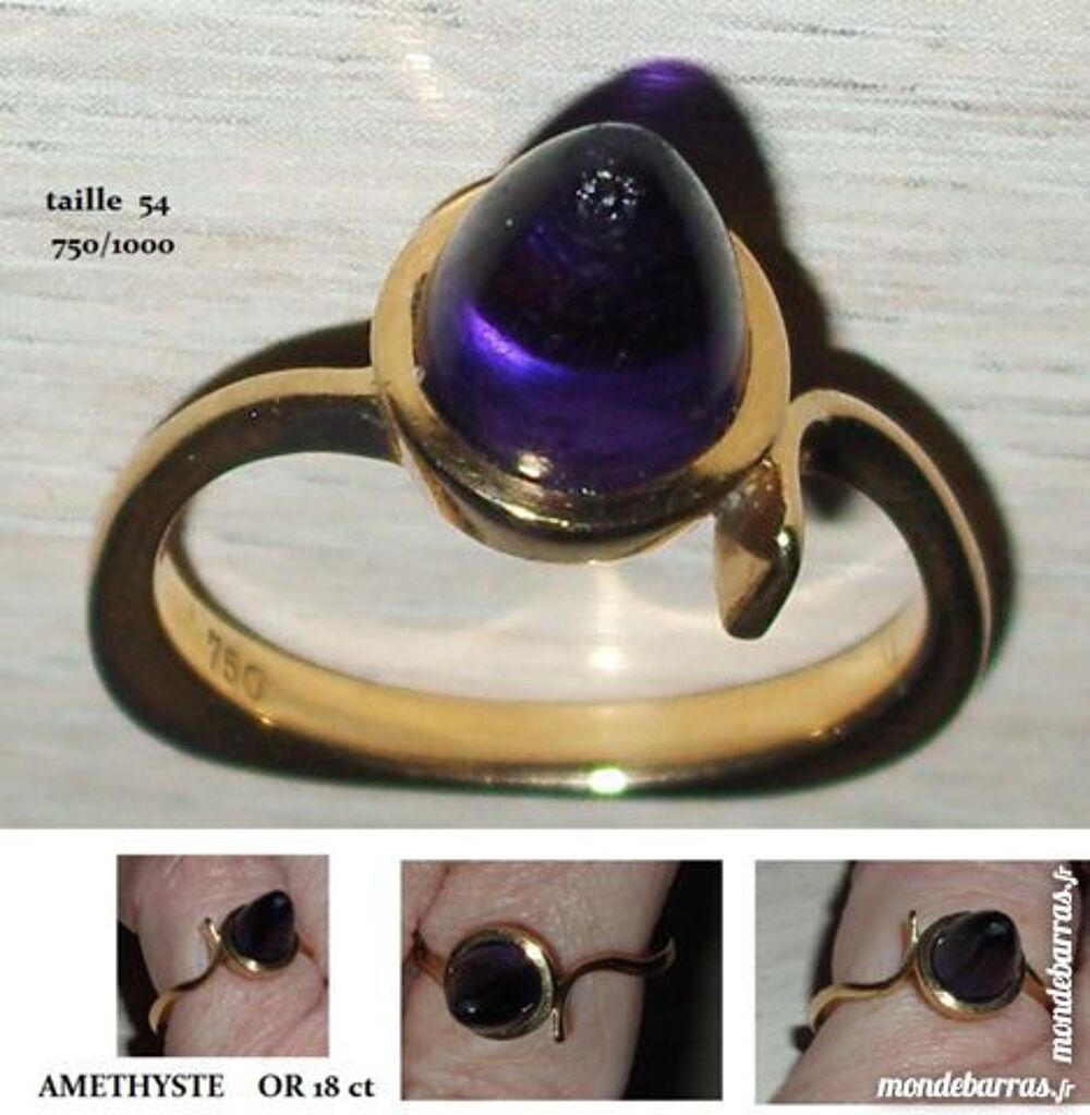 Bague or 18 carats, c&ocirc;ne am&eacute;thyste Bijoux et montres