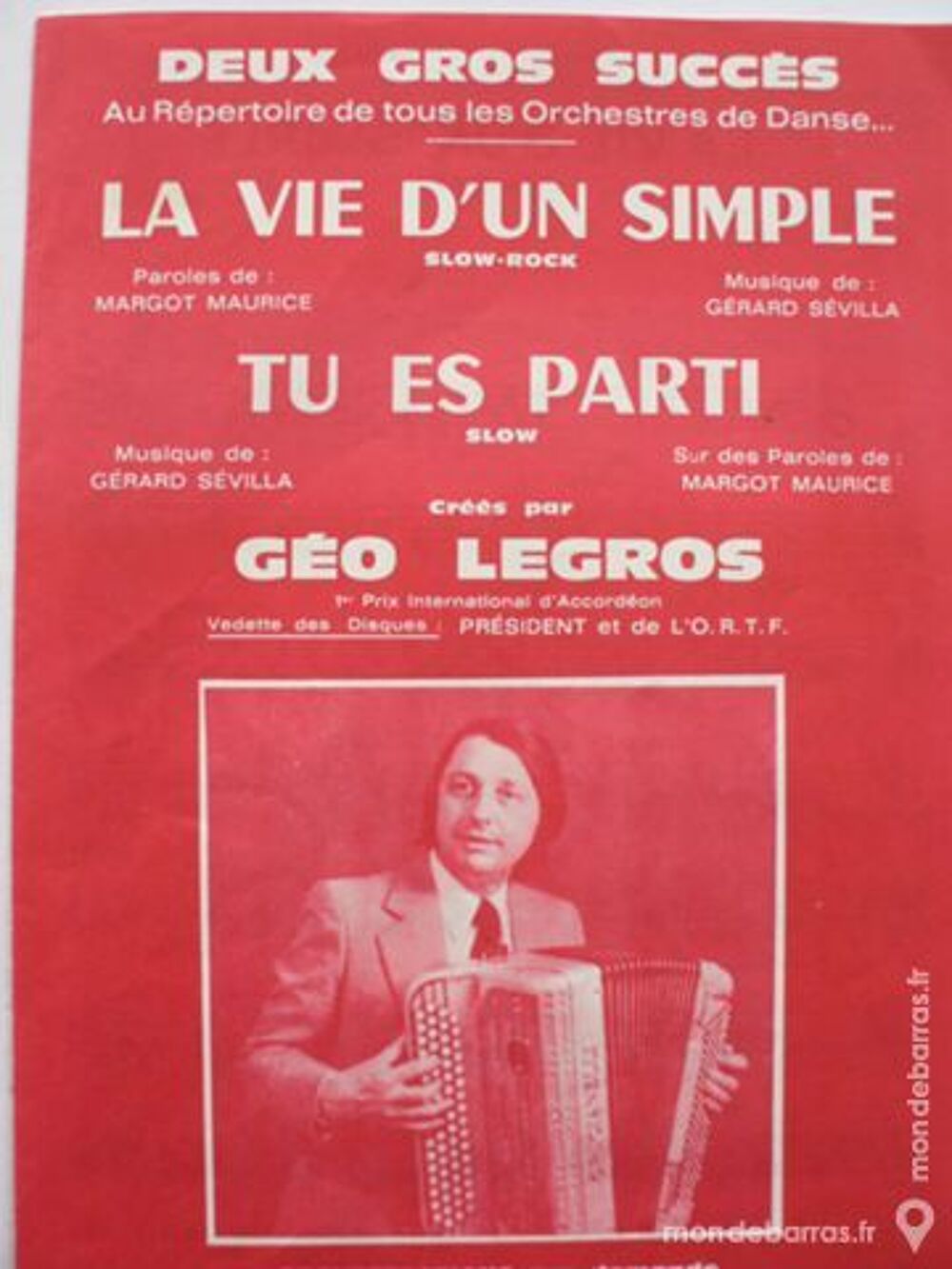 Accord&eacute;on: LA VIE D'UN SIMPLE cr&eacute;ation GEO LEGROS Instruments de musique