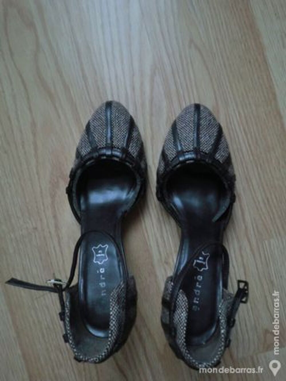 Escarpins tweed et cuir marron ANDRE (t. 39) Chaussures