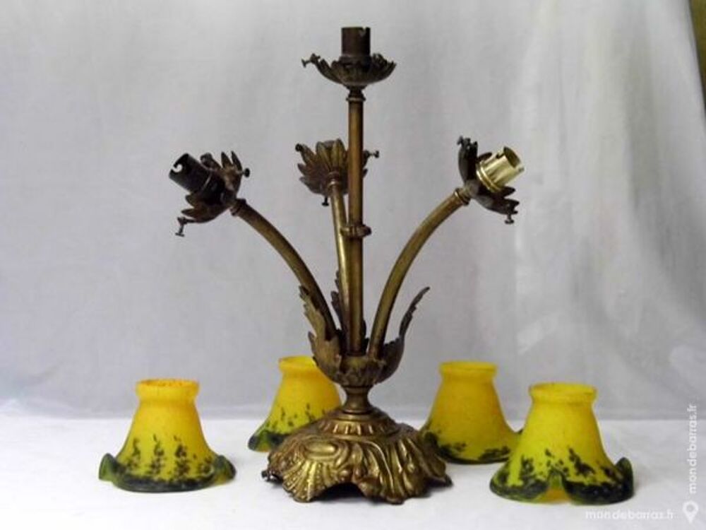 Lustre pate de verre sign&eacute; suspension lampe ancien Décoration
