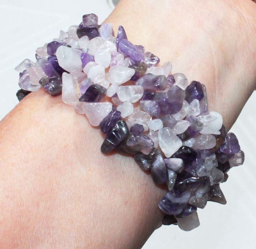 BRACELET en CRISTAUX D'AM&Eacute;THYSTE et QUARTZ ROSE Bijoux et montres