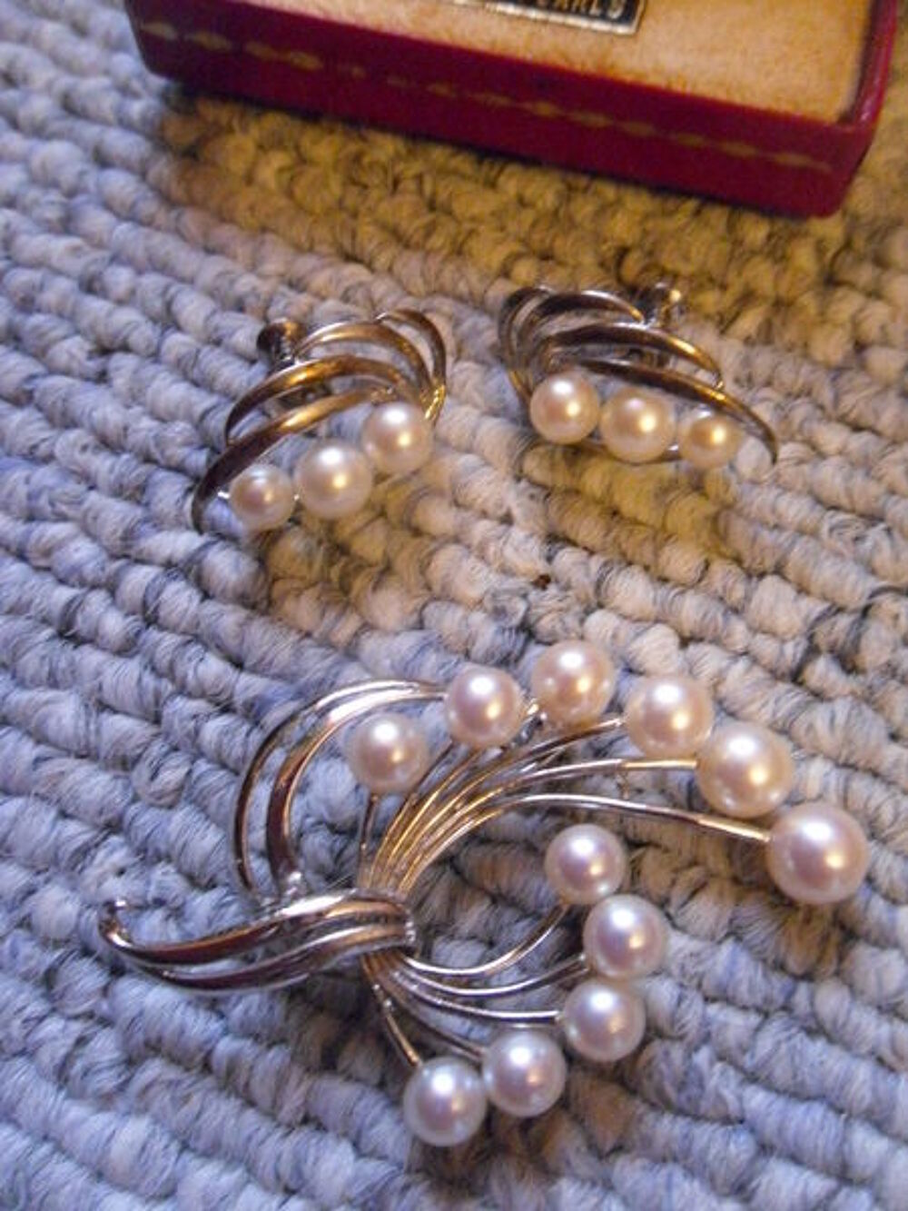 Perles de Culture: Broche &amp; Boucles Argent Vintage, P.Etat Bijoux et montres