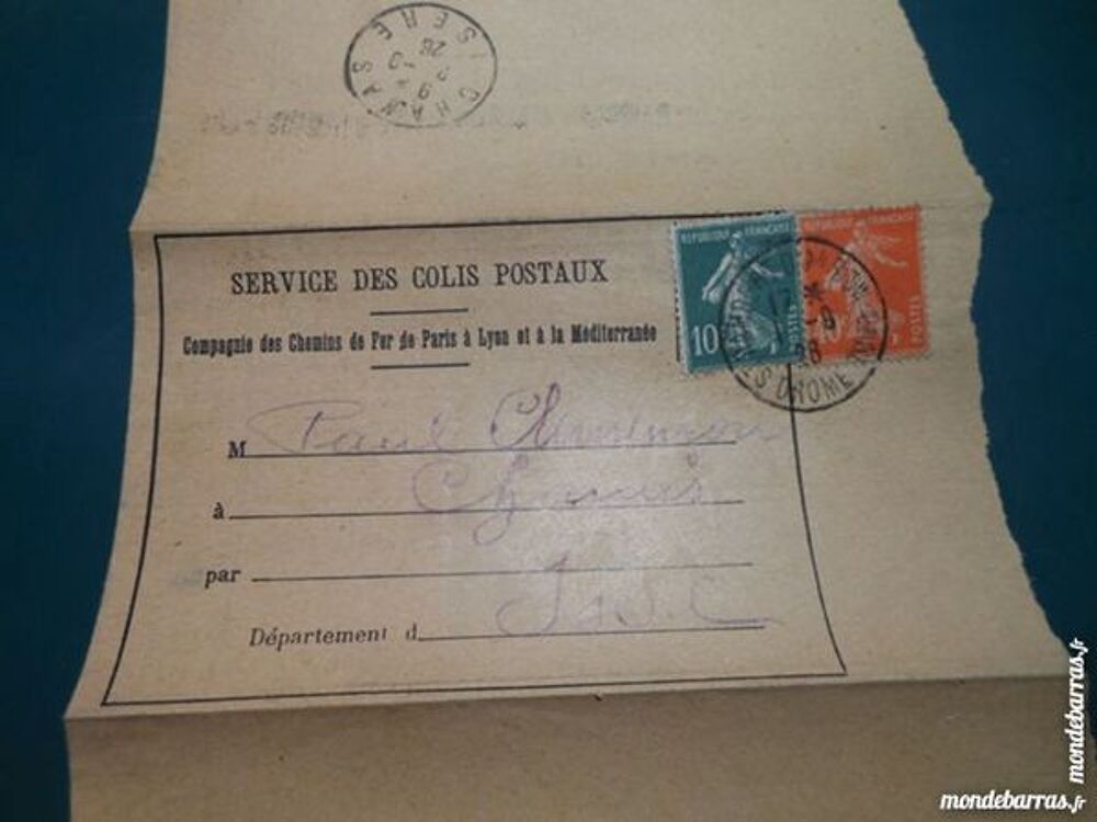 bordereau colis postaux 1926 6p45 