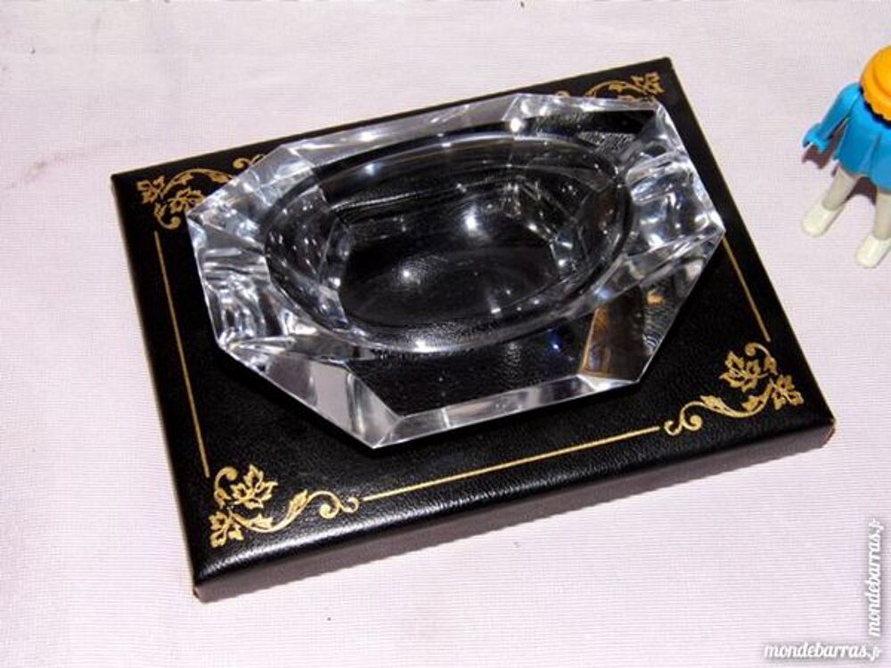 Cendrier cristal VAL ST LAMBERT cuir LE TANNEUR Décoration