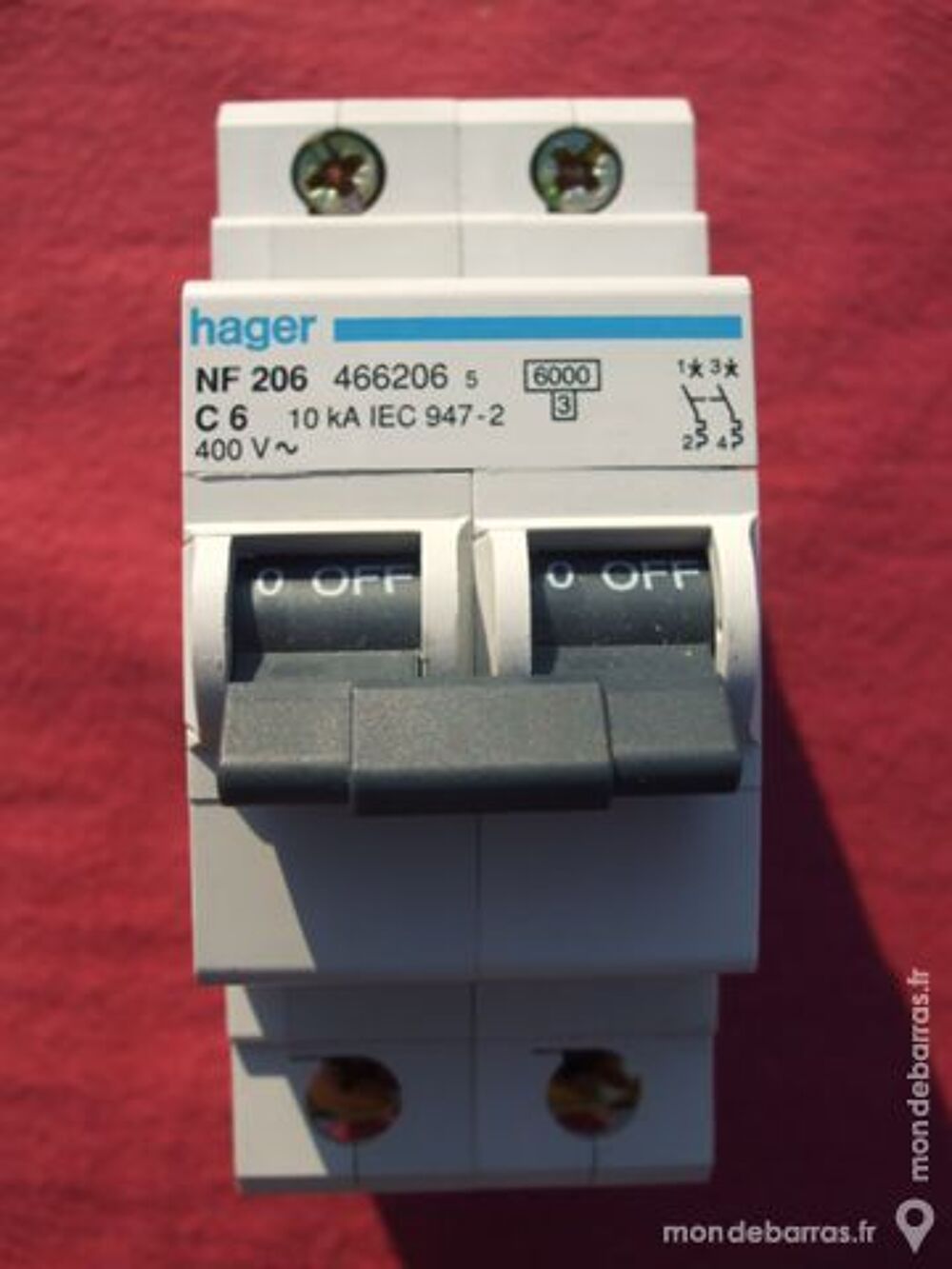 R&eacute;f NF206 OU NFN206 DISJONCTEUR HAGER 2P 6A C 230V Bricolage