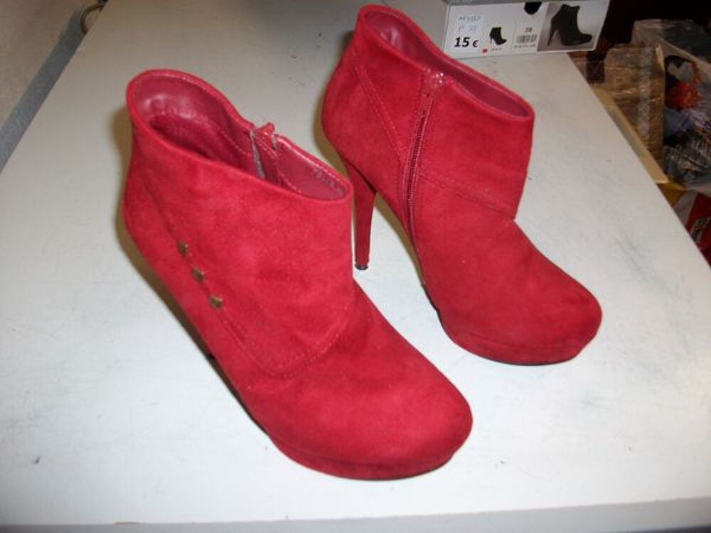 Bottines Rouge Vermillon talons 13 cm pt 39 &agrave; 12 € Chaussures