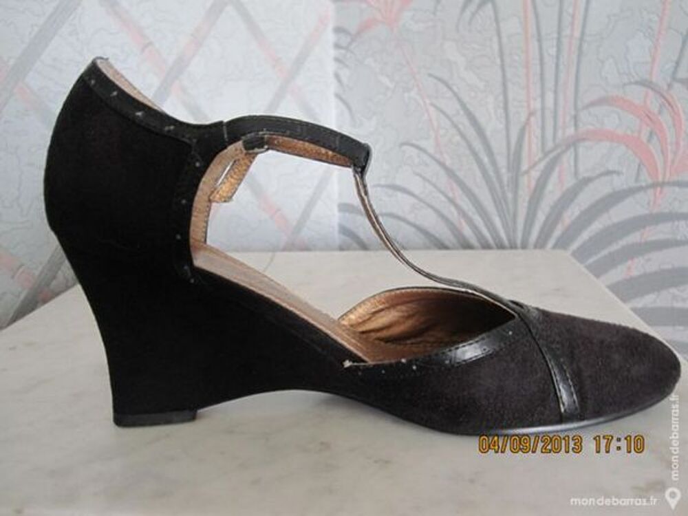 Escarpins sandales a talon cuir et daim noir t39 Chaussures