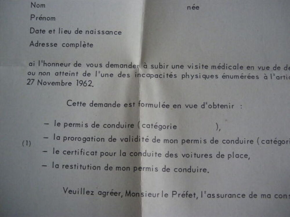 ANCIEN IMPRIME CERFA VISITE MEDICALE PERMIS DE CONDUIRE 