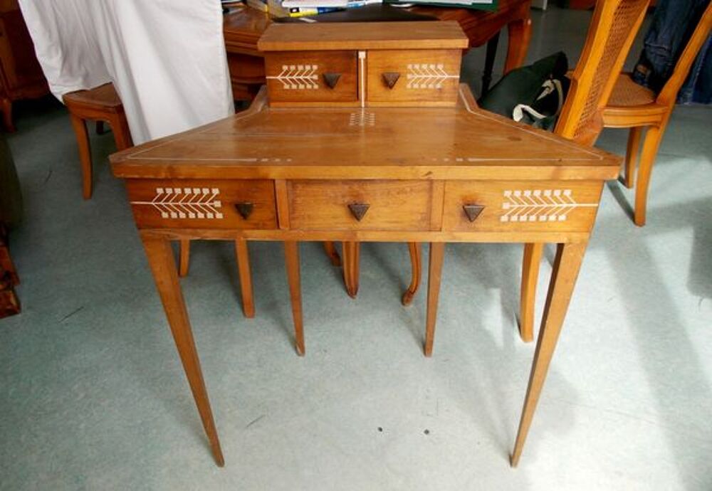 table secr&eacute;taire en bois d'angle 5 tiroirs original Meubles