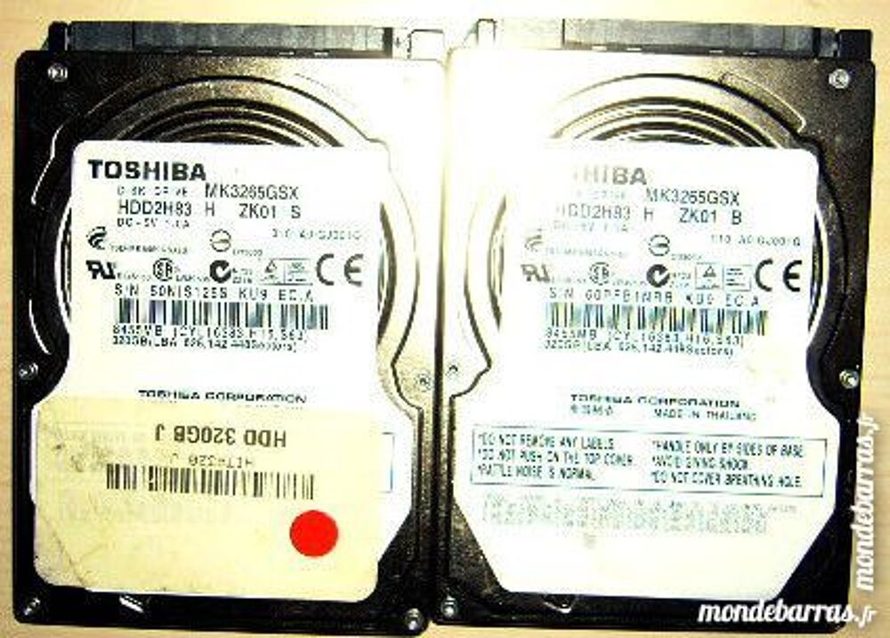 2 disques durs sata Toshiba 320Gb &agrave; reparer Matriel informatique