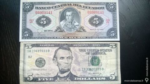 deux billets de banque 5 sucres /five dollars 13 Bordeaux (33)