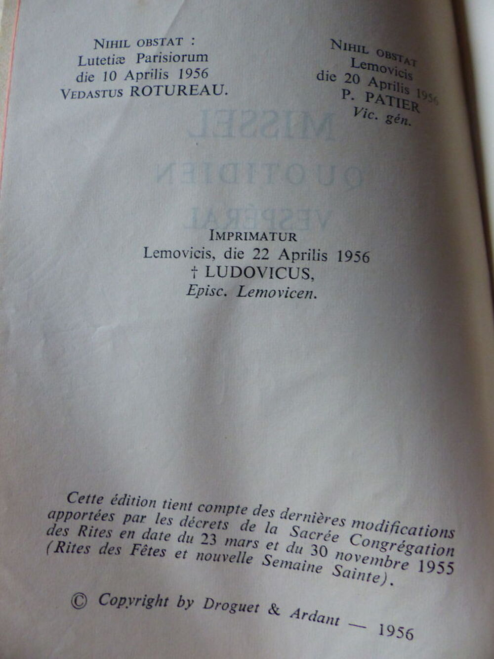 Rare MISSEL QUOTIDIEN VESPERAL Livres et BD