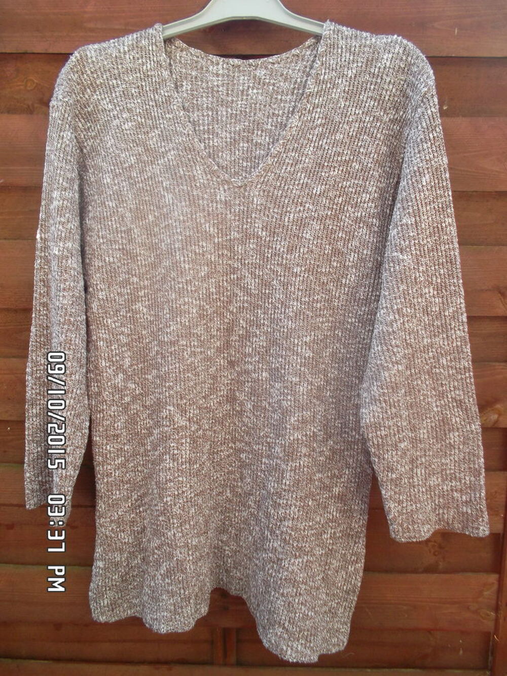 PULL MARRON CLAIR ET BLANC*JUSTE 3E*KIKI60230 Vêtements