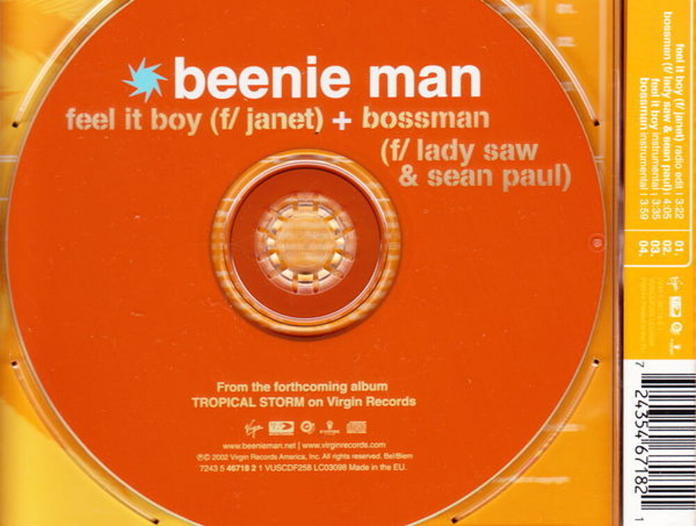 Maxi CD Beenie Man feat Janet - Feel it boy
CD et vinyles