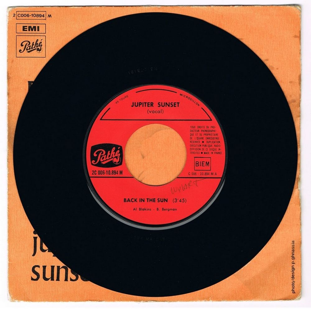 JUPITER SUNSET - 45t - BACK IN THE SUN - BIEM 1970 CD et vinyles