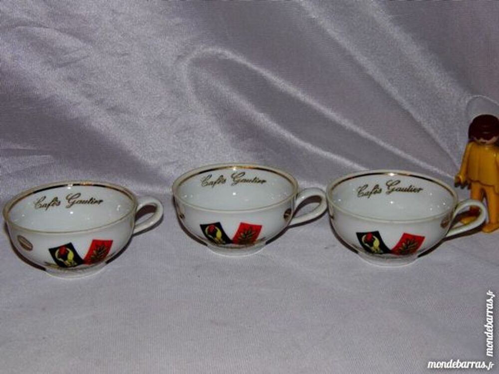 3 tasses caf&eacute; GAUTIER CAFETIERE vintage porcelaine Décoration