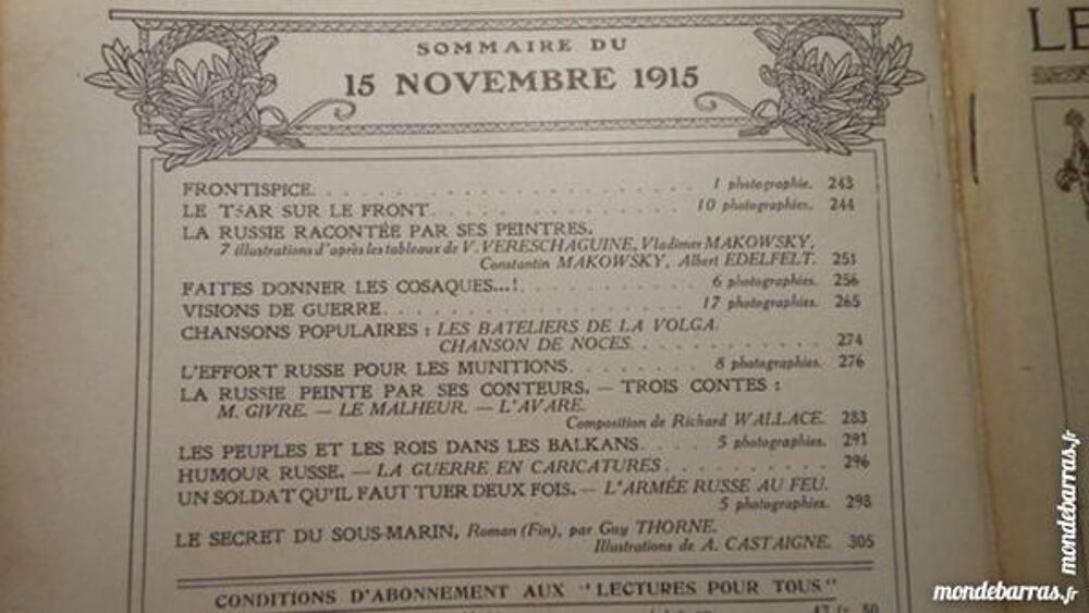 lecture pour tous du 15 novembre 1915 Livres et BD