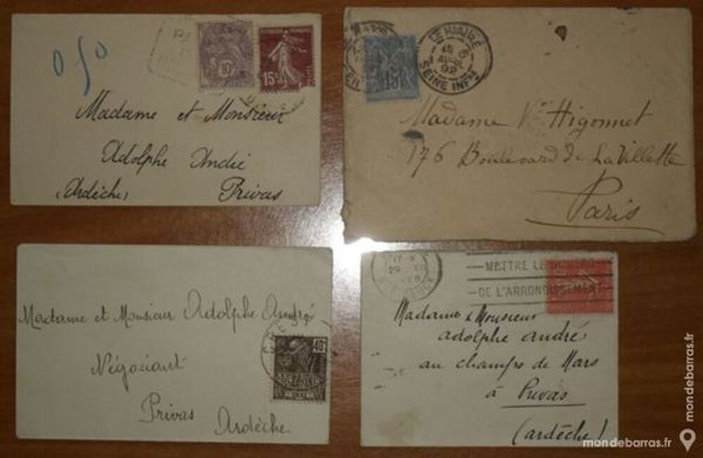4 enveloppes timbr&eacute;es tr&egrave;s anciennes. 