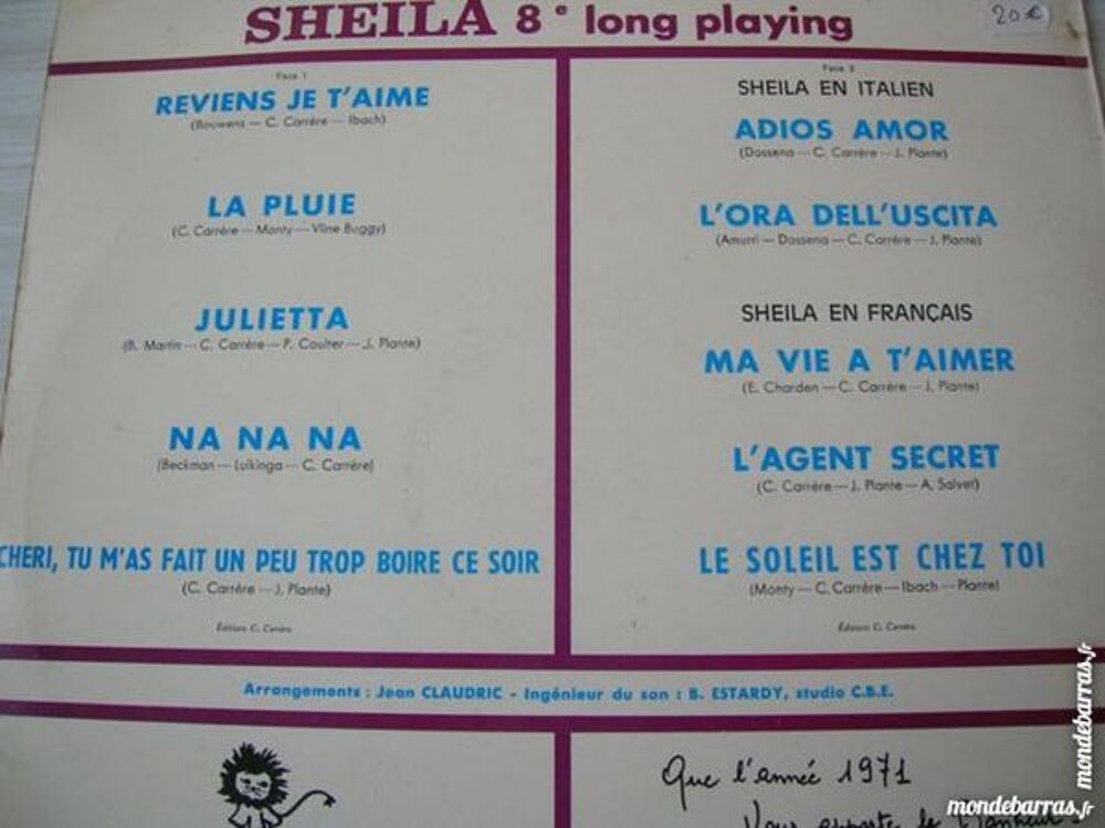 33 TOURS SHEILA Reviens je t'aime -------------- CD et vinyles