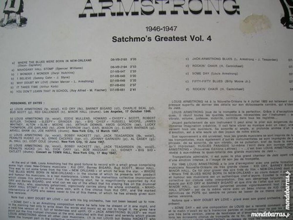 33 TOURS LOUIS ARMSTRONG VOL.4 CD et vinyles