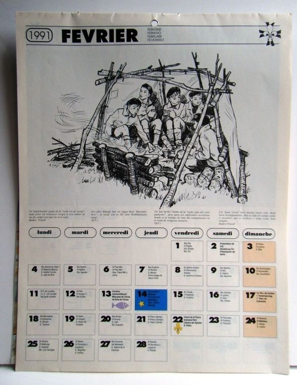 CALENDRIER 1991 GUIDES &amp; SCOUTS D'EUROPE 