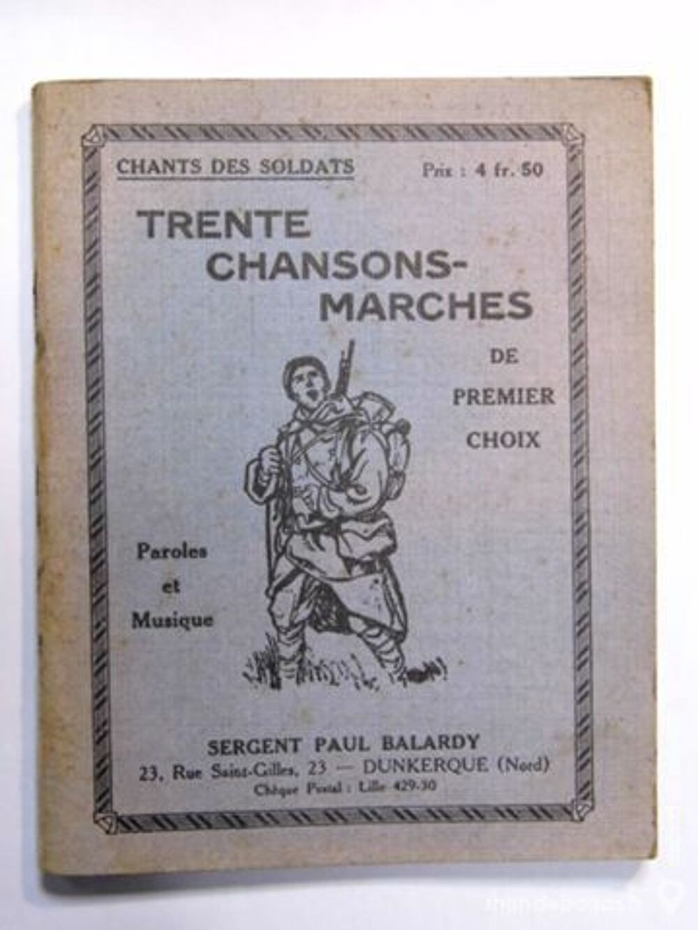 Soldat chant ww1 balardy 14-18 militaire militaria Bourse des collections