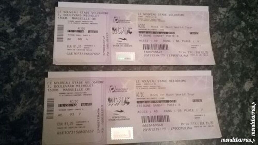 PLACE CONCERT AC/DC LE 13/05/2016 STADE VELODROME Billetterie