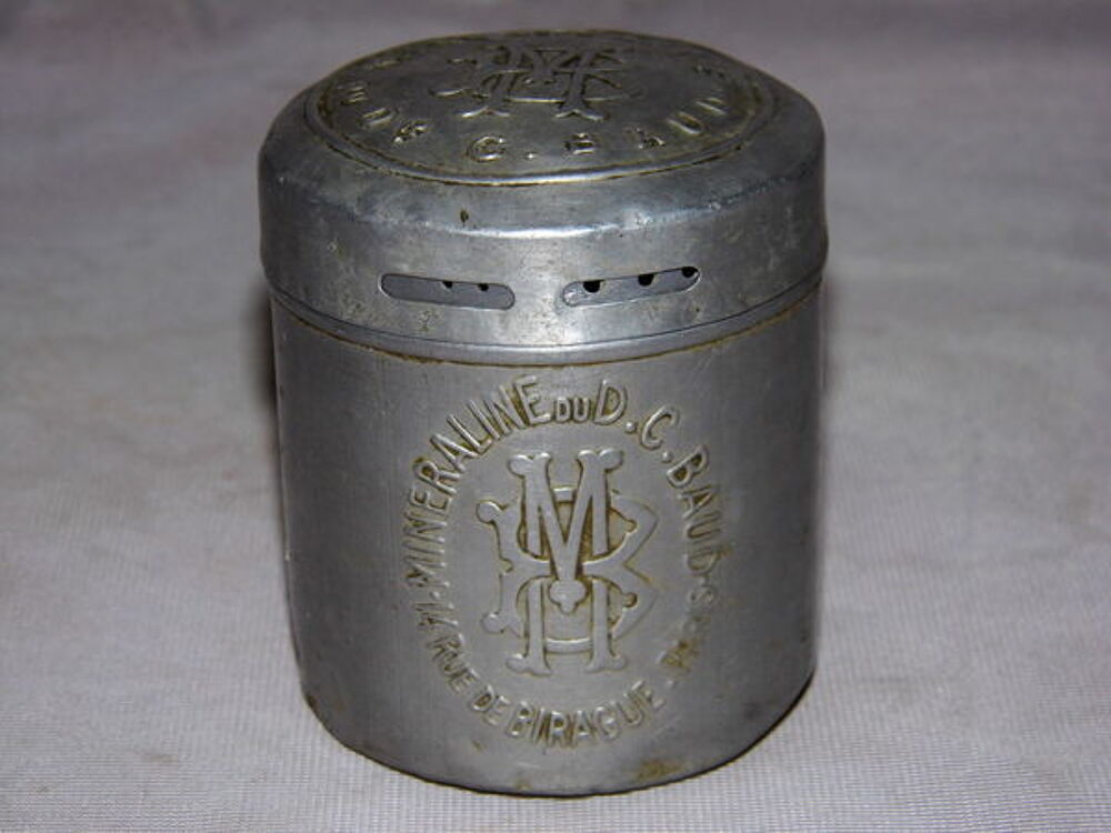 Boite de talc Min&eacute;raline du Docteur C. Baud aluminium VINTAGE 
