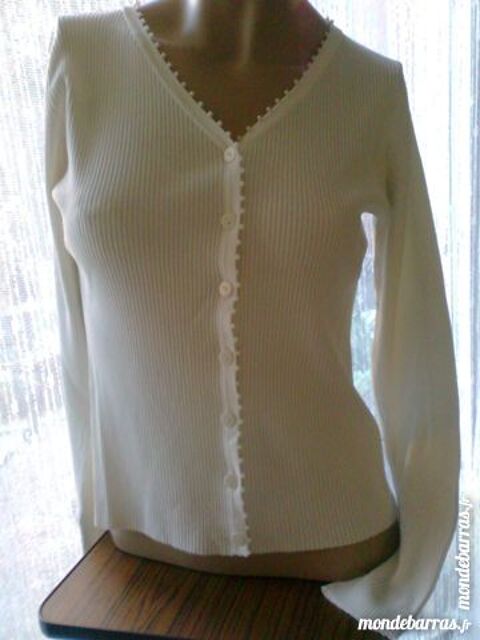 joli gilet fin blanc, col roul noir 36 - zoe 3 Martigues (13)