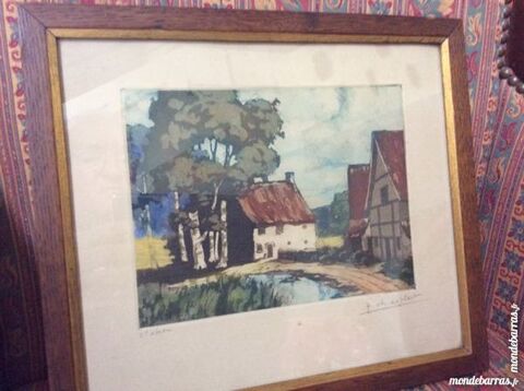 J Ch Millet Gravure en couleurs Chaumière encadrée 30 Gif-sur-Yvette (91)