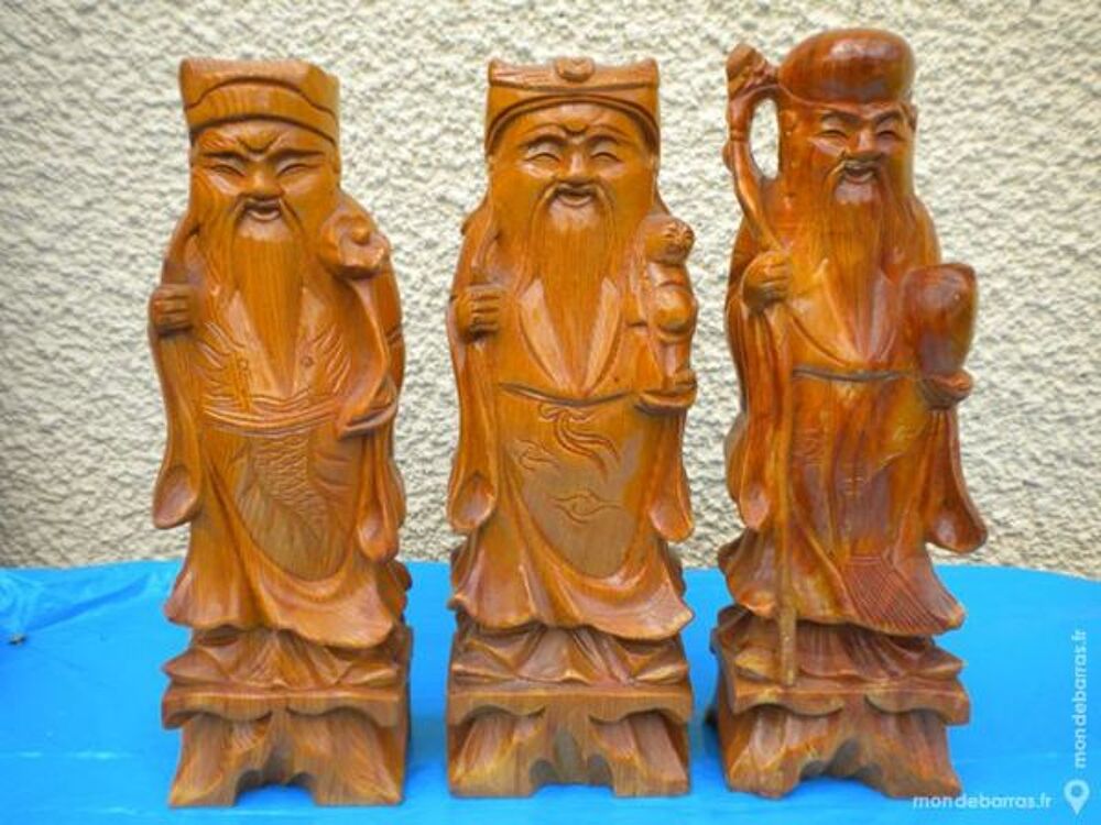 3 BOUDDHAS en bois vernis Décoration