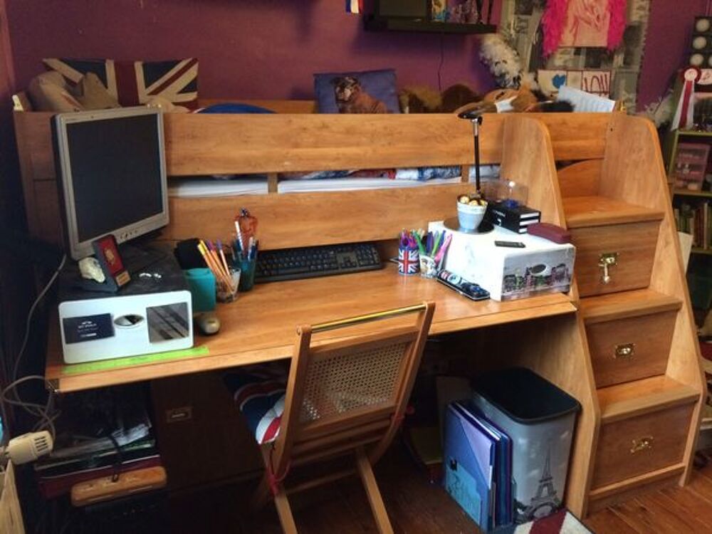 ② Lit mezzanine, bureau, rangement et tiroirs Gautier - Chambre à