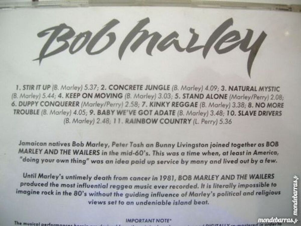 CD BOB MARLEY Reggae roots CD et vinyles