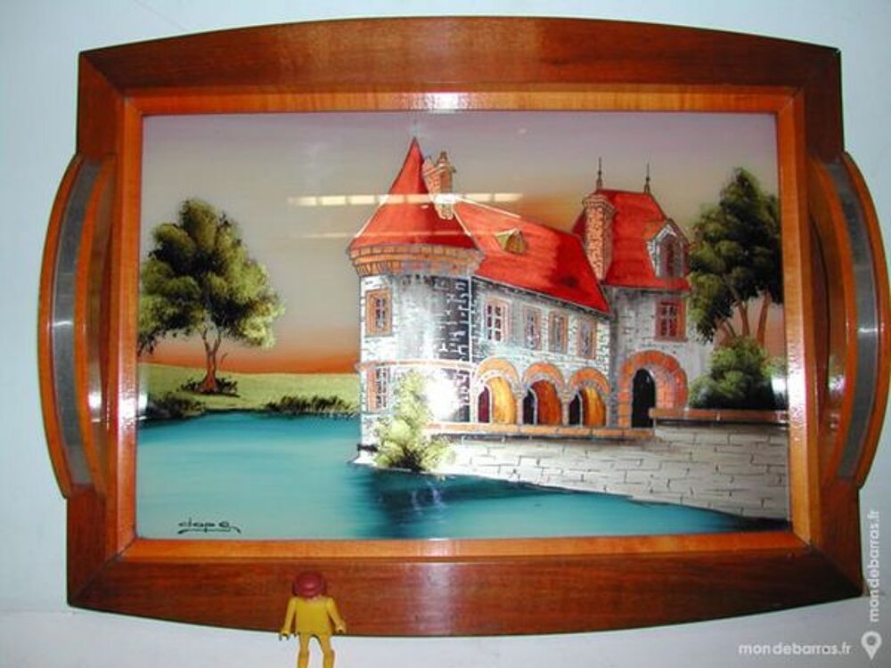 Ancien plateau art d&eacute;co DOPE peint sous verre Décoration