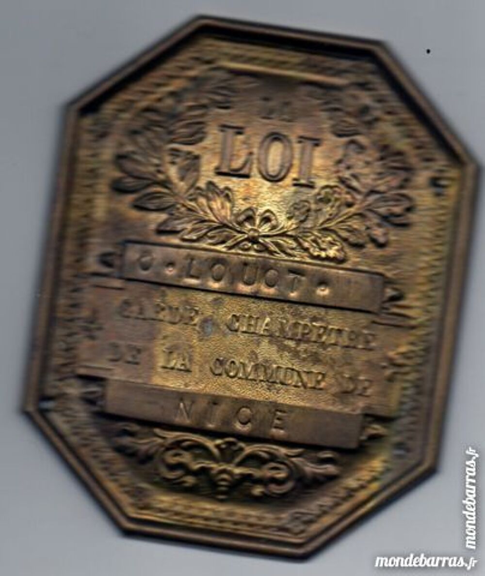 belle plaque de garde champ&egrave;tre NICE,19&egrave;me si&egrave;cle 