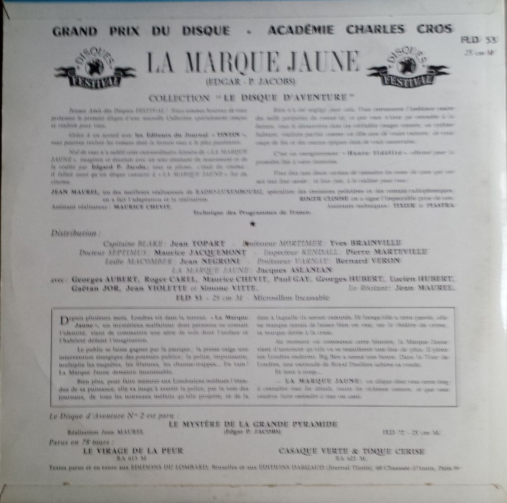 "La Marque Jaune" 33 Tours 25 cm CD et vinyles
