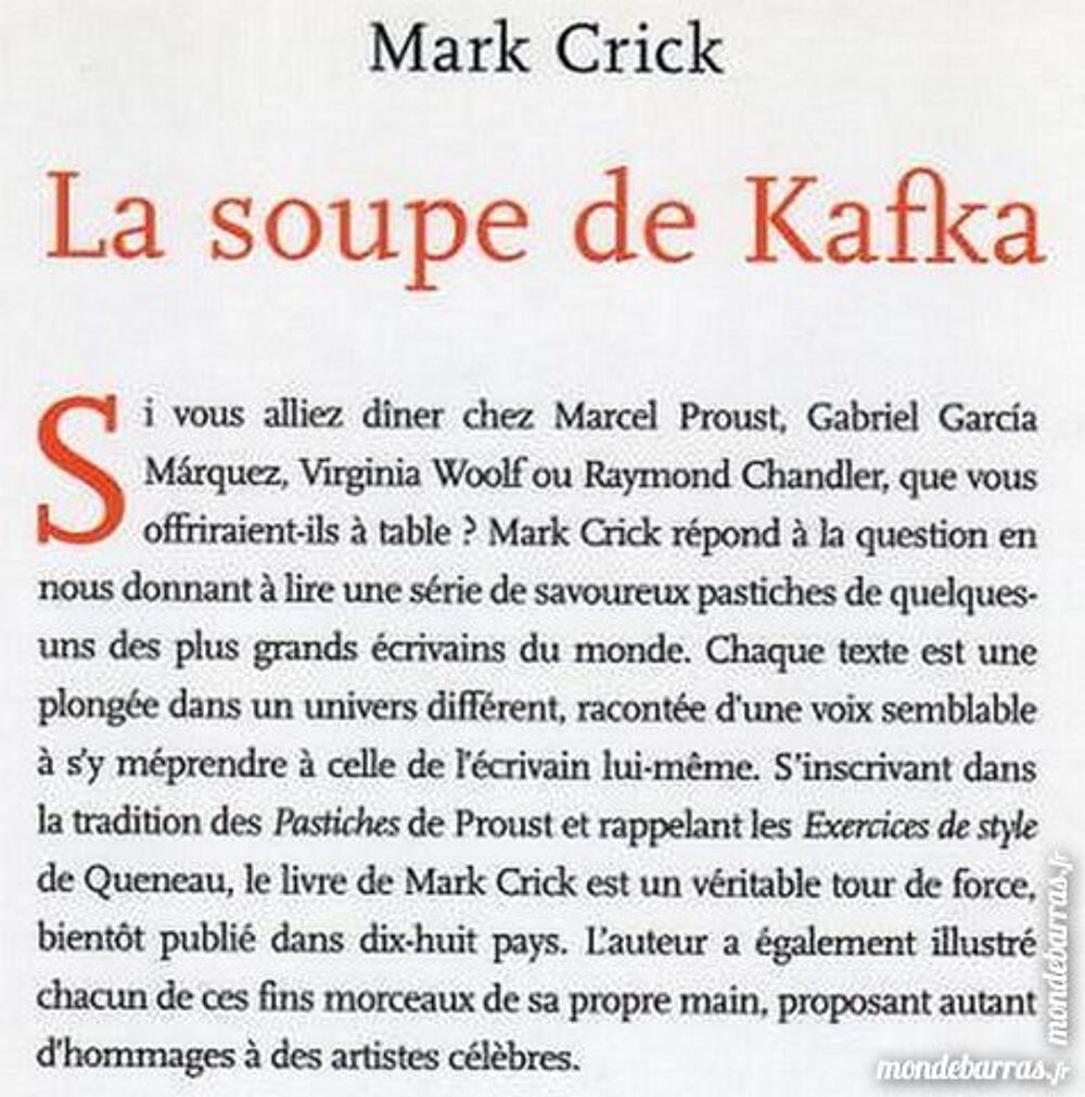 LA SOUPE - KAFKA / prixportcompris Livres et BD