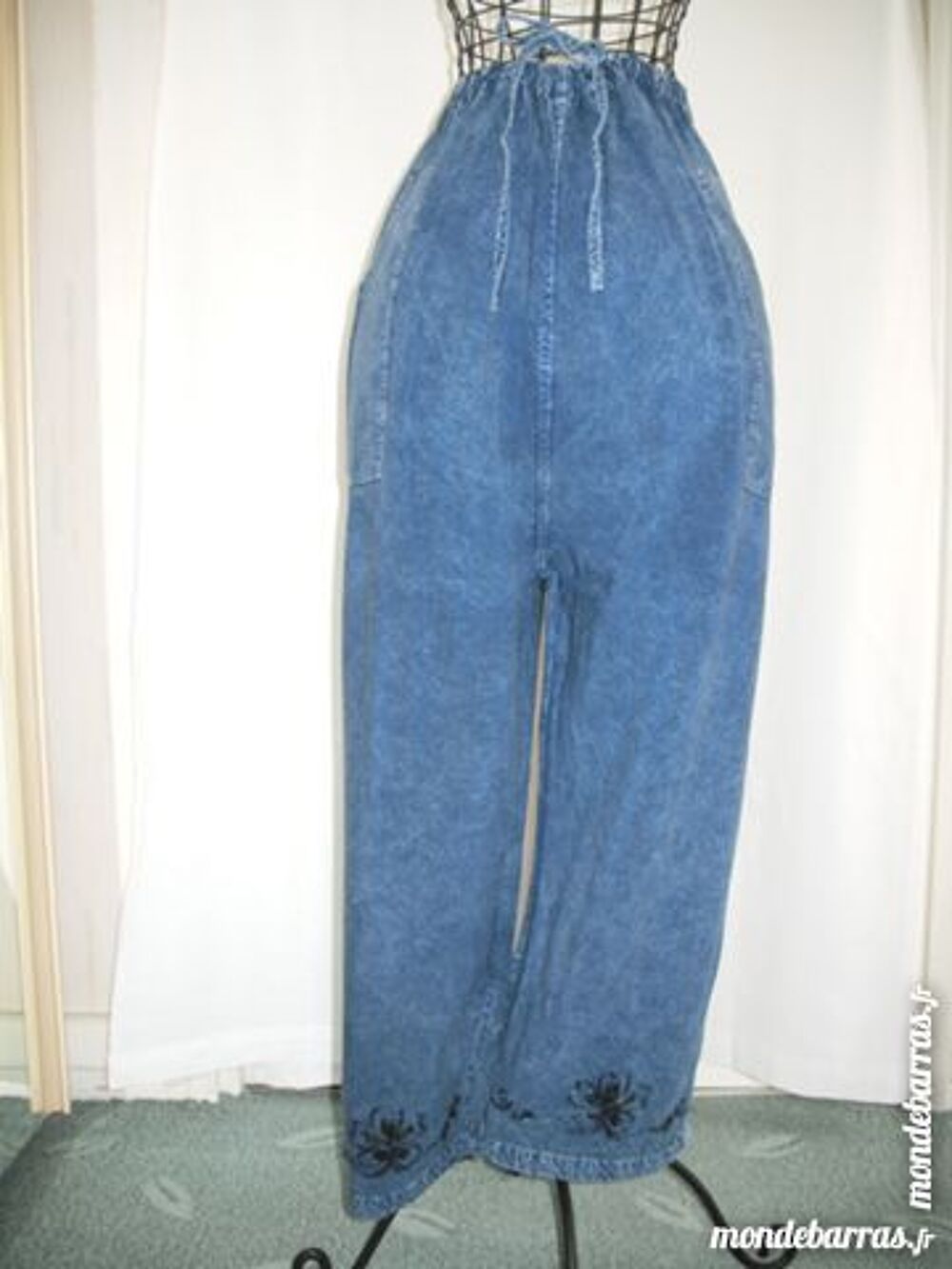 Pantalon taille &eacute;lastique en coton brod&eacute; - T42 Vtements