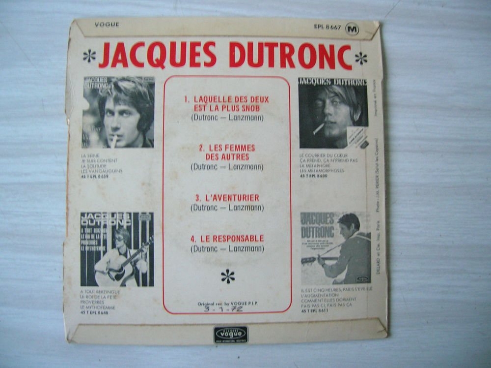 45 TOURS EP JACQUES DUTRONC Laquelle des deux CD et vinyles