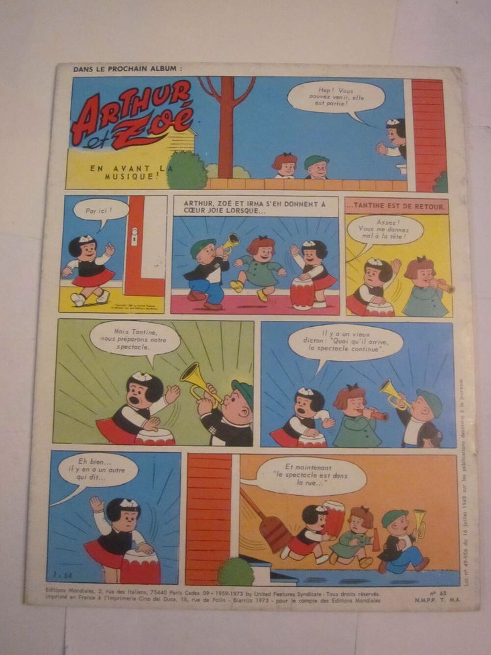 BD - ARTHUR ET ZOE N&deg; 63 Livres et BD