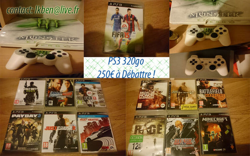 PS3 BLANCHE 320go + 13 JEUX + 2 MANETTES Consoles et jeux vidos