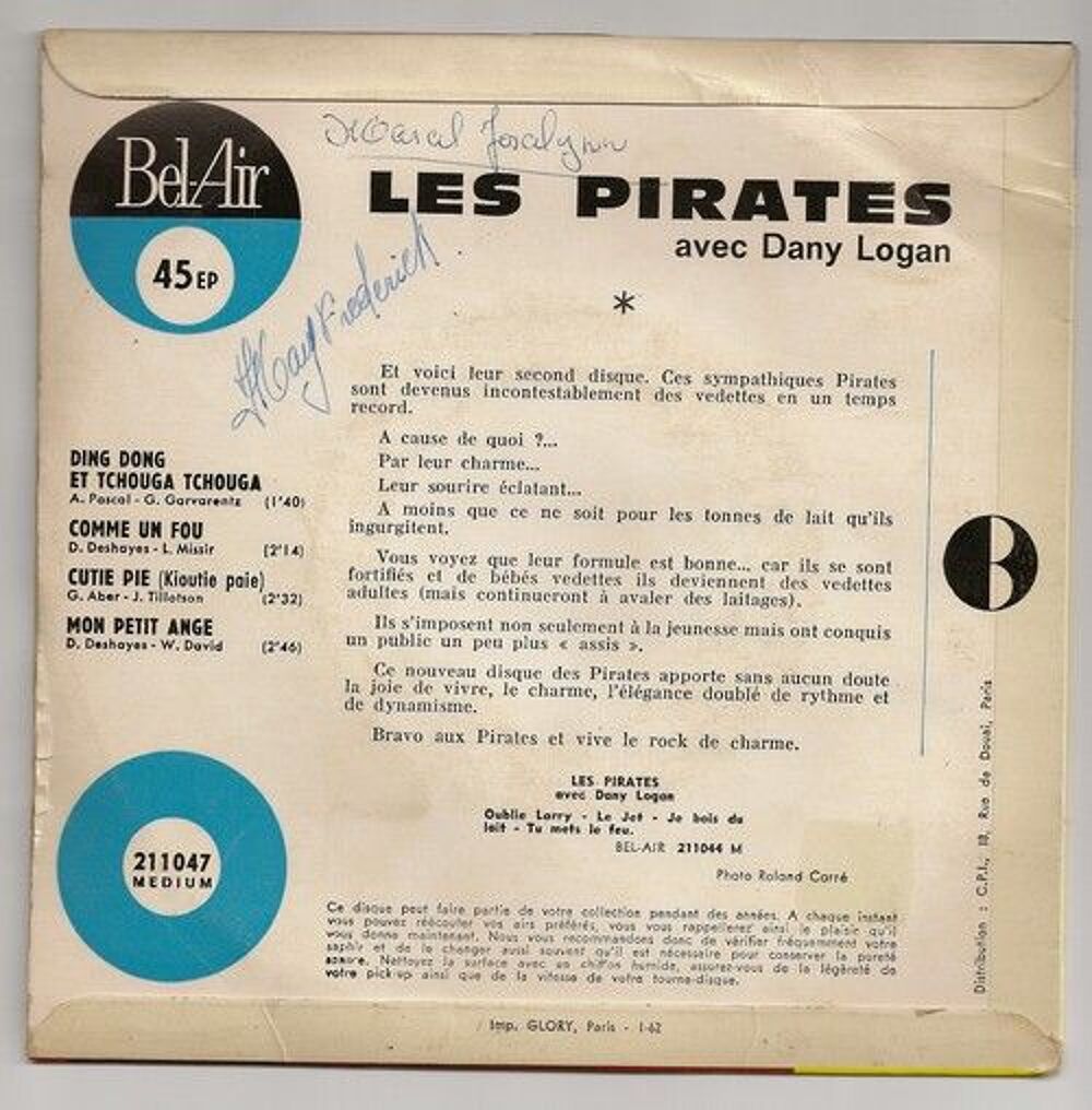 Les pirates avec dany logan Cutie Pie CD et vinyles