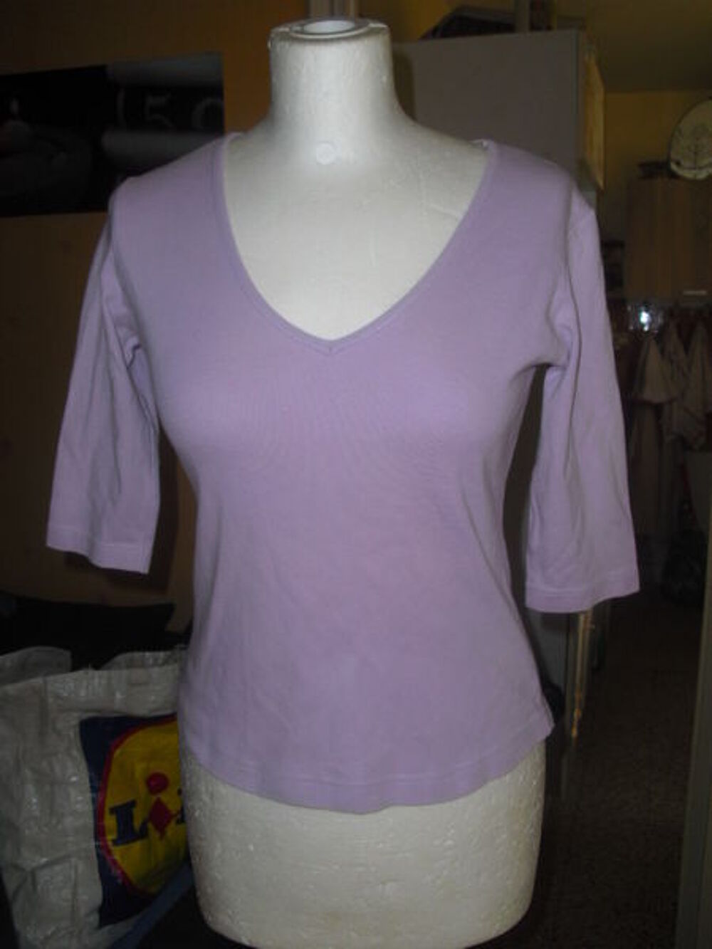 tee shirt manches trois quart violet pale taille 36 Vêtements