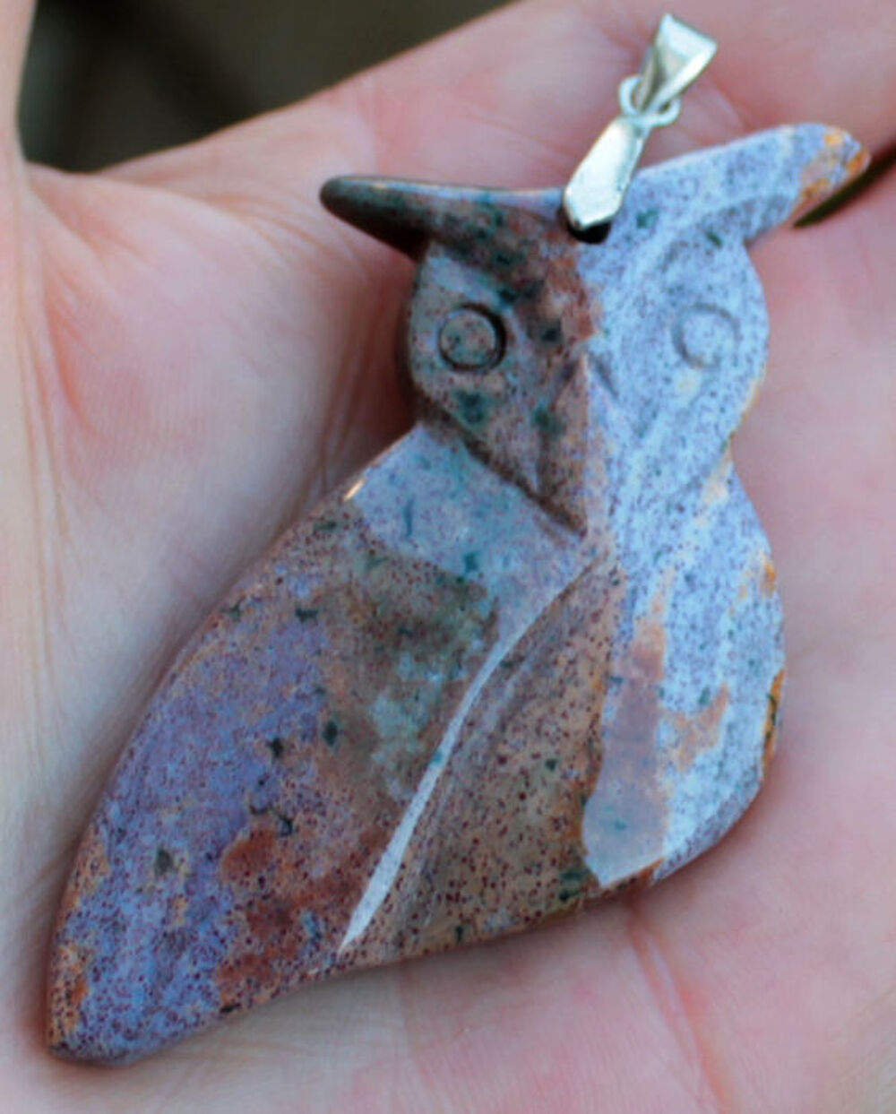 PENDENTIF GD HIBOU CHOUETTE PIERRE en JASPE Bijoux et montres
